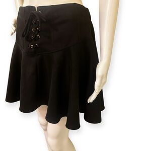 Black Lace-Up suede Skirt